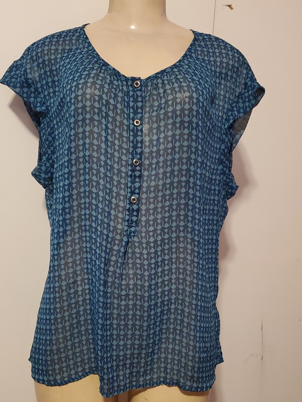 Banana Republic Green Geometric Cap-Sleeve Blouse